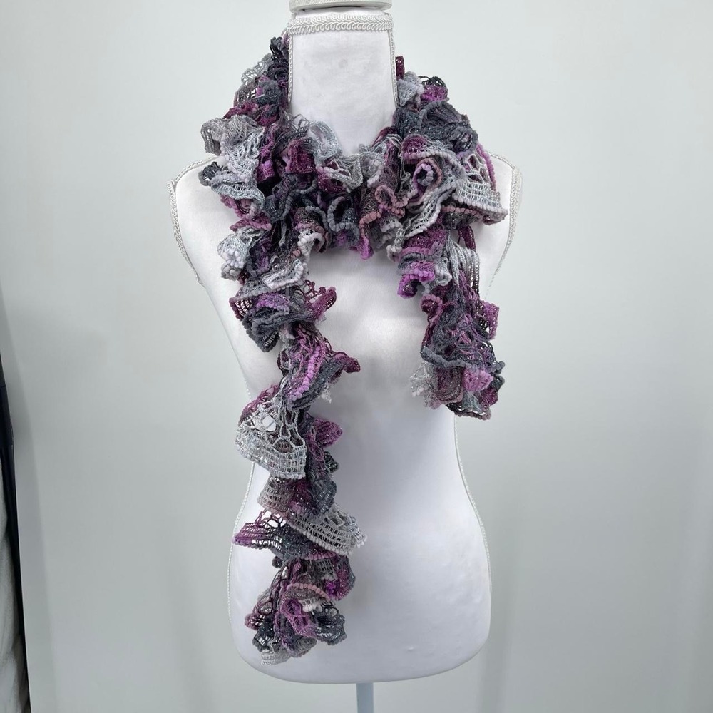 Y2K Dark Fairy Handmade Crotchet Knit Scarf Whimsy Colorful Ruffle Eclectic Fall